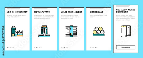 Paper Production Plant Onboarding Mobile App Page Screen Vector. Wood Chips And Chemical Recovery, Evaporator And Pulp Washing, Bleaching And Paper Make System Illustrations
