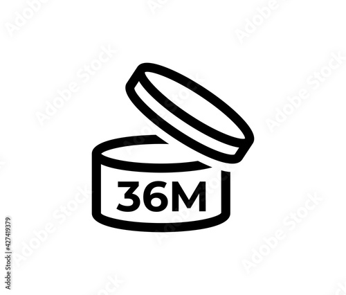 Durée d'utilisation après ouverture. Pao 36m symbol vector.