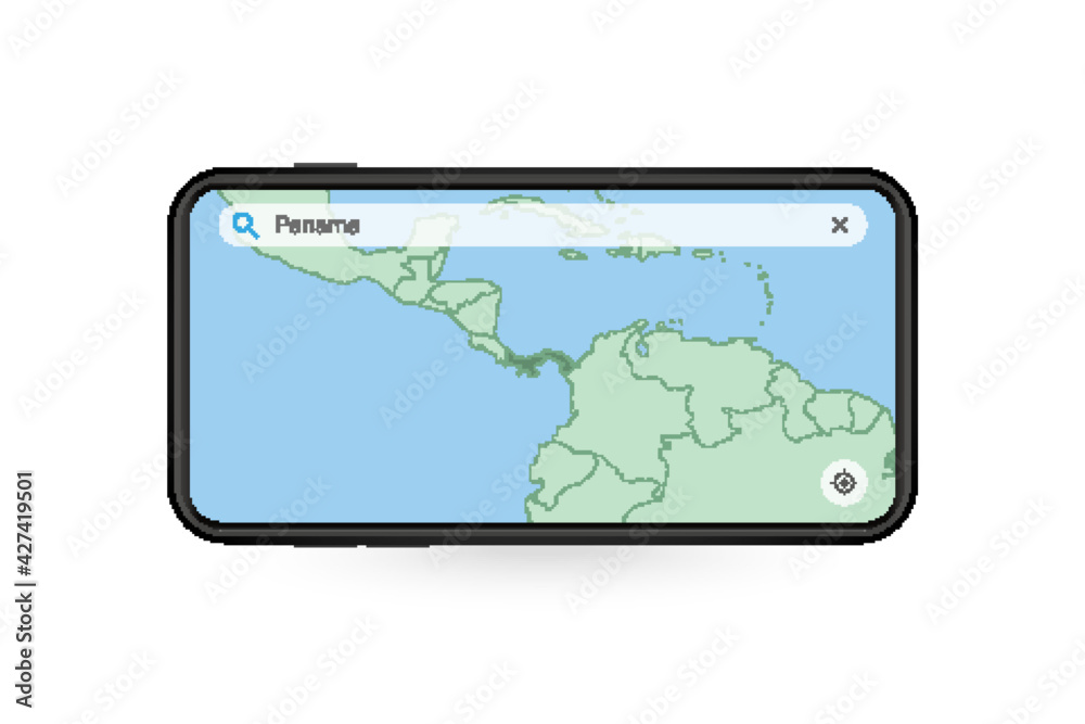 Searching map of Panama in Smartphone map application. Map of Panama in Cell Phone. Searching map of Panama in Smartphone map application. Map of Panama in Cell Phone.