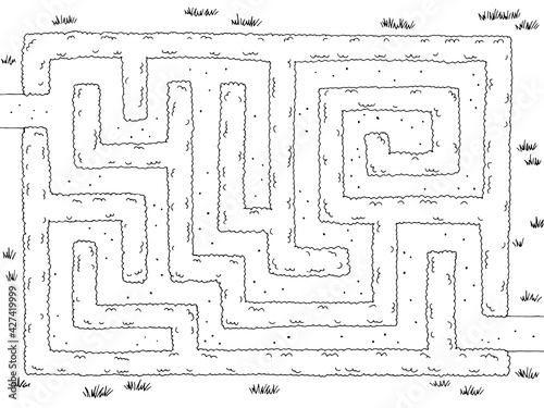 Garden maze bush graphic black white sketch top aerial view illustration vector