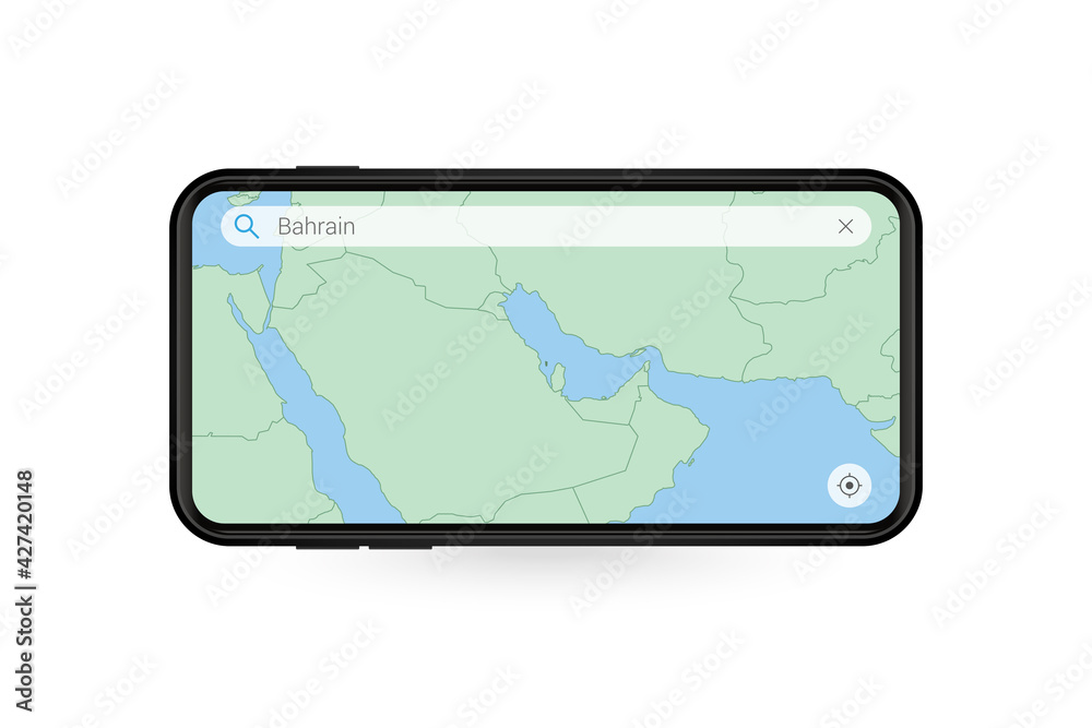 Searching map of Bahrain in Smartphone map application. Map of Bahrain in Cell Phone. Searching map of Bahrain in Smartphone map application. Map of Bahrain in Cell Phone.