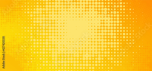 Drawing empty blank comic strips sign. Cartoon speech bubble cloud for slogan quote or text In pop art retro  80 70 year style Funny vector clipart sketch. Yellow background banner and polka dots icon