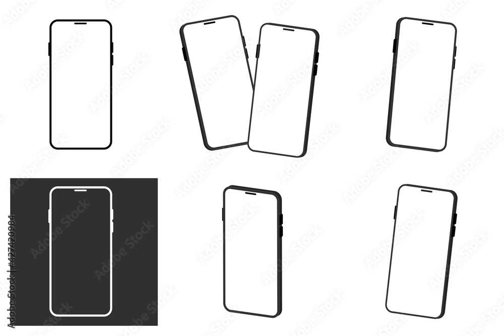 Realistic smartphone mockup isolated on white background. Mobile phone display, device screen frame and black smartphones vector 3D template illustration set