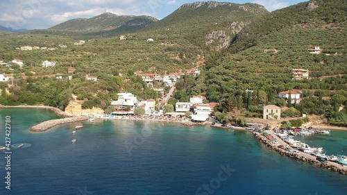 Aerial panoramic view of the beautiful coastal village Kitries near Kalamata city, Messenia photo