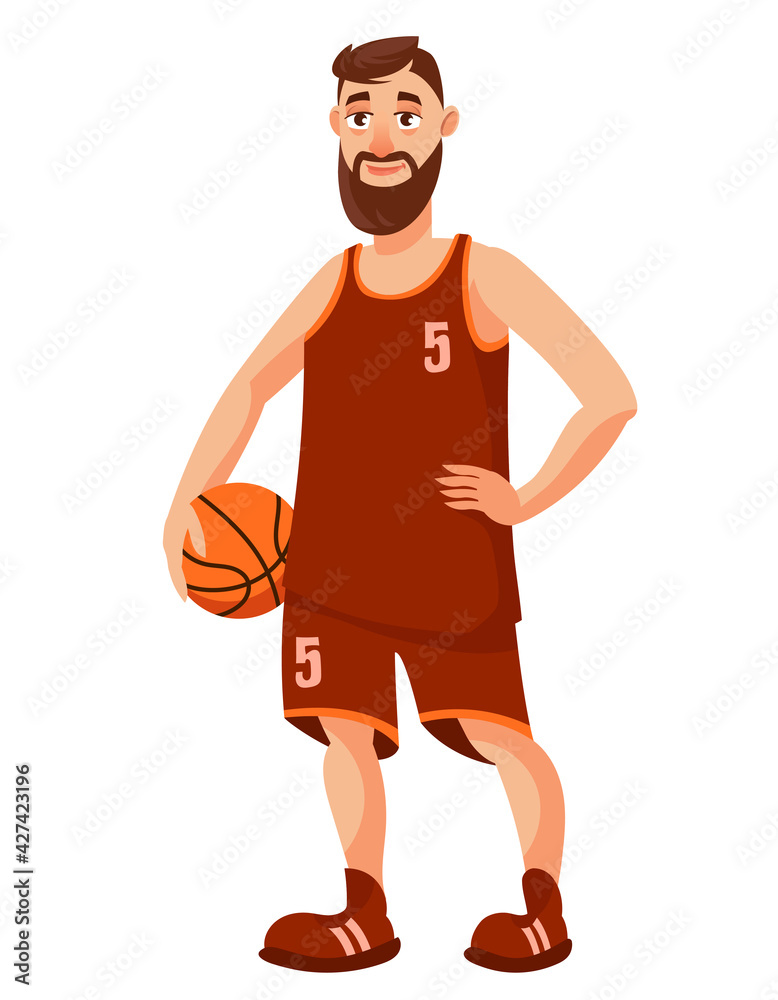 Basketball player holding ball. Sportsman in cartoon style. Basketball player holding ball. Sportsman in cartoon style.