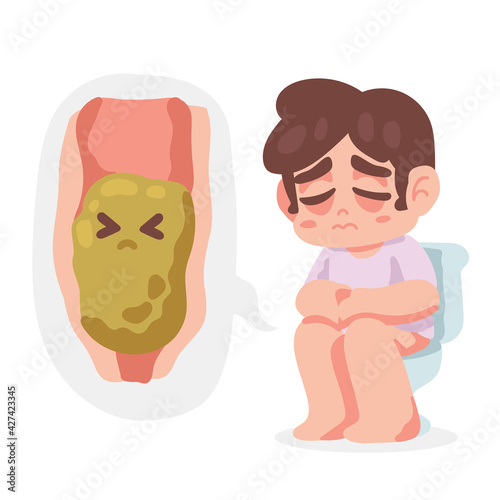  A man has constipation symptom, Vector illustration