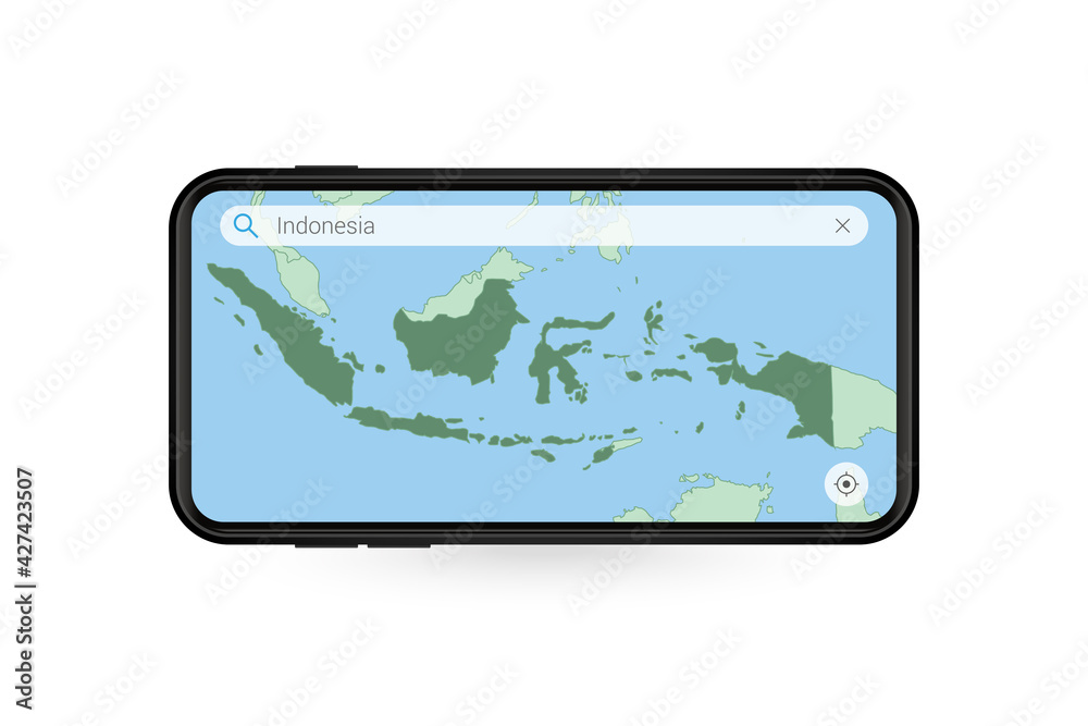Searching map of Indonesia in Smartphone map application. Map of Indonesia in Cell Phone. Searching map of Indonesia in Smartphone map application. Map of Indonesia in Cell Phone.