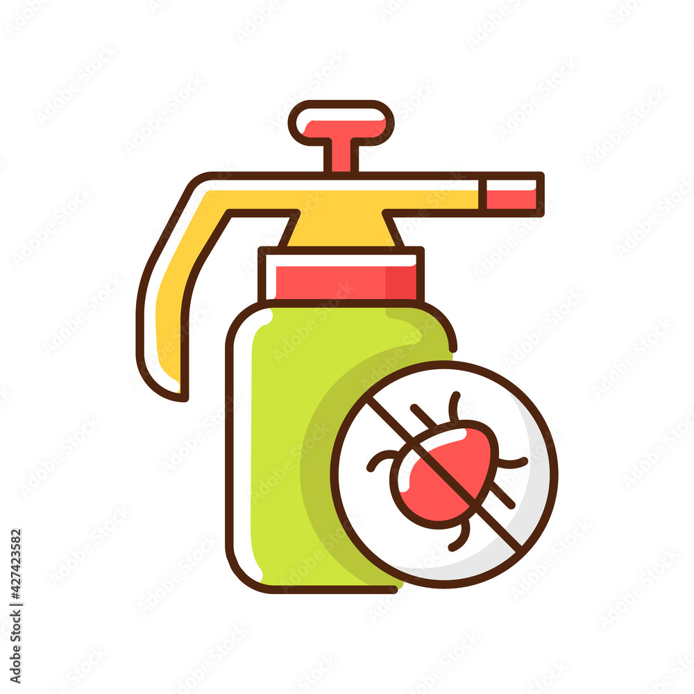 Pesticides RGB color icon. Substances that are meant to control pests from damaging plants. Protecting farm and garden from insects damaging. Isolated vector illustration Pesticides RGB color icon. Substances that are meant to control pests from damaging plants. Protecting farm and garden from insects damaging. Isolated vector illustration