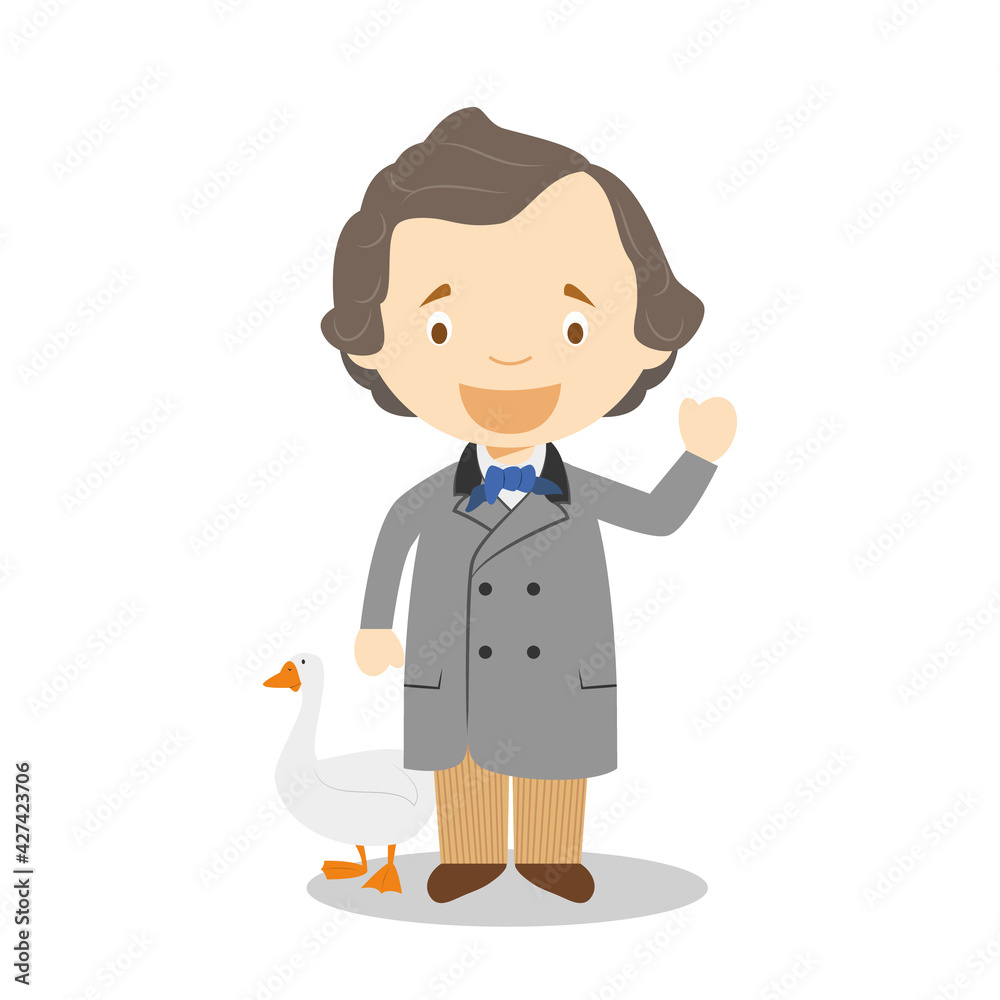 Hans Christian Andersen cartoon character. Vector Illustration. Kids History Collection. Hans Christian Andersen cartoon character. Vector Illustration. Kids History Collection.