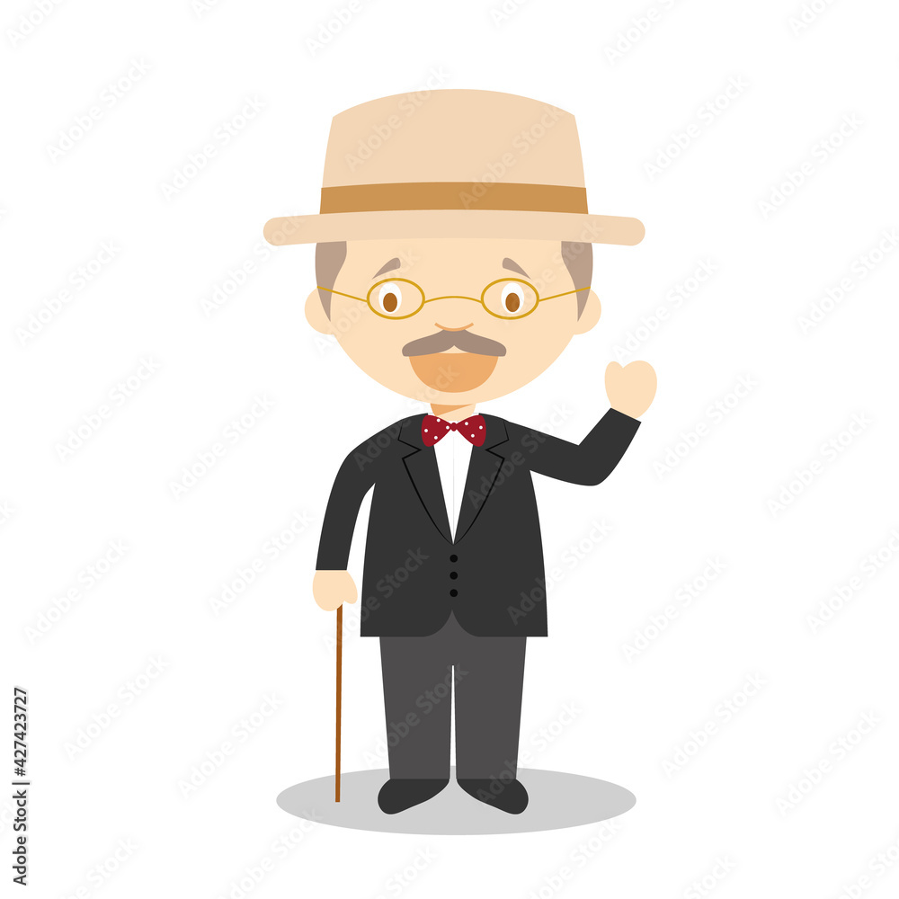 James Joyce cartoon character. Vector Illustration. Kids History Collection.