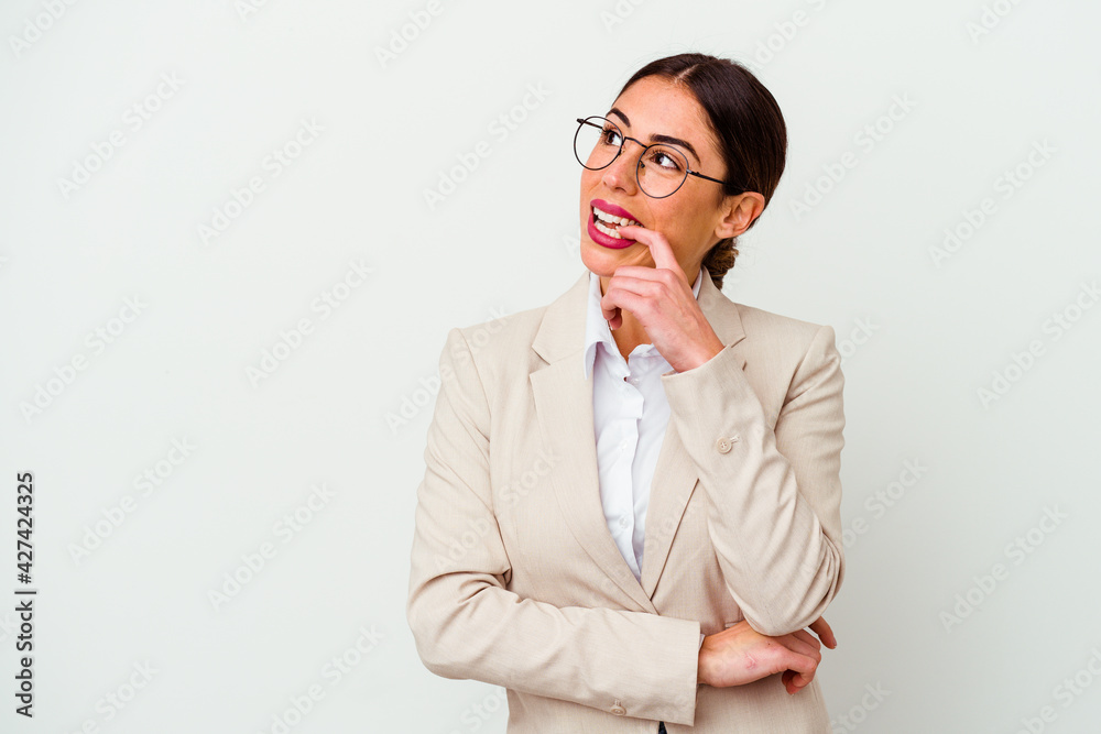 Young business caucasian woman isolated on white background Young business caucasian woman isolated on white background