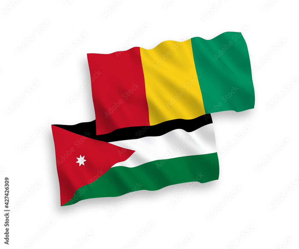 Obraz premium Flags of Hashemite Kingdom of Jordan and Guinea on a white background