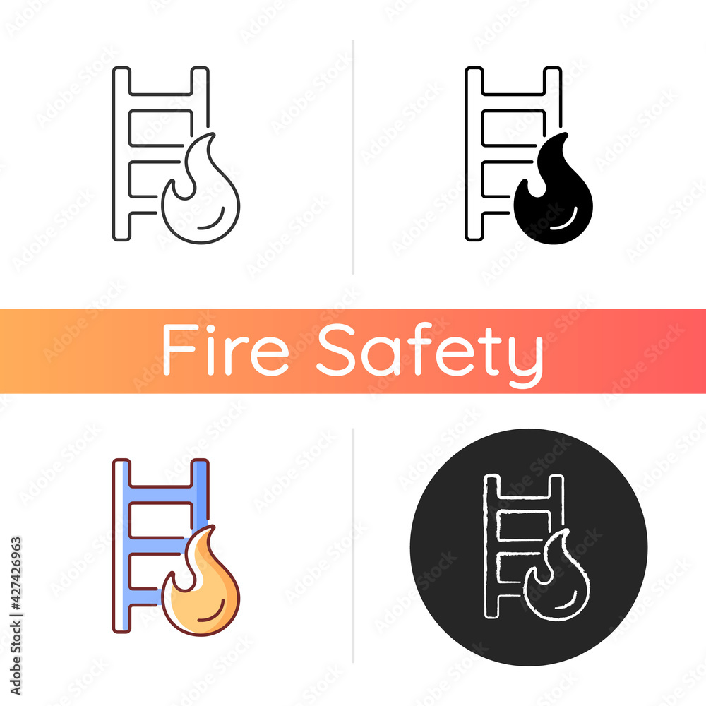 Fire escape ladder icon. Stairs in building for urgent evacuation. Fire