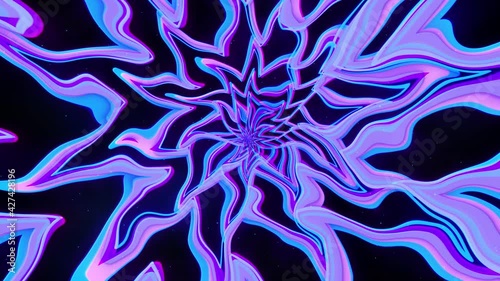 Blue and pink background with flower tunnel