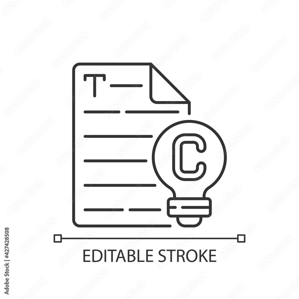 Original content linear icon. Engaging text for e commerce. Copywriting services. Writing article. Thin line customizable illustration. Contour symbol. Vector isolated outline drawing. Editable stroke Original content linear icon. Engaging text for e commerce. Copywriting services. Writing article. Thin line customizable illustration. Contour symbol. Vector isolated outline drawing. Editable stroke