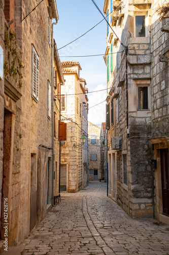 Old street without tourists in Stari Grad  Croatia