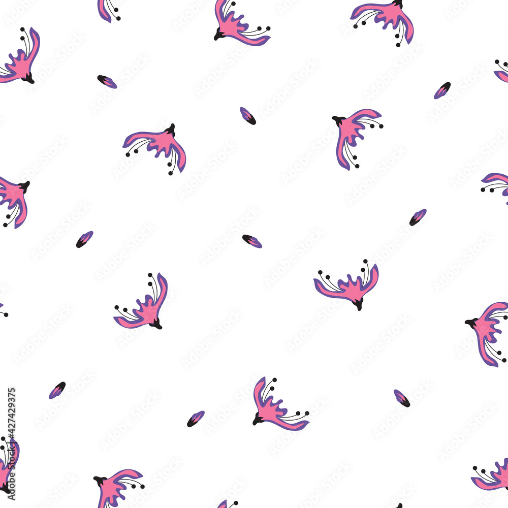 Seamless pattern with folks flowers