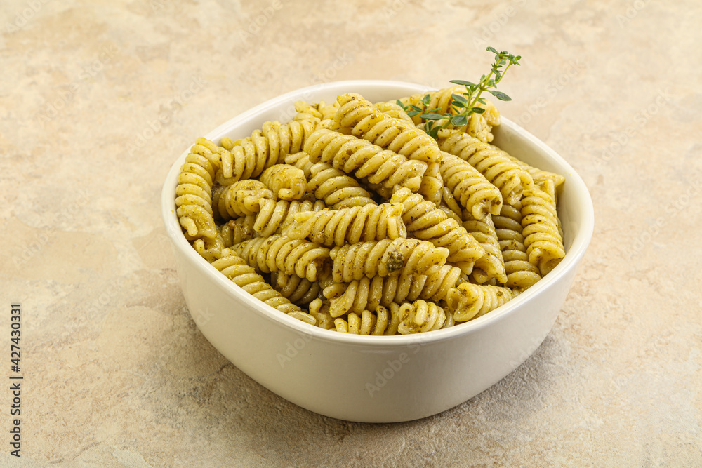 Italian pasta Fusilli with pesto Italian pasta Fusilli with pesto