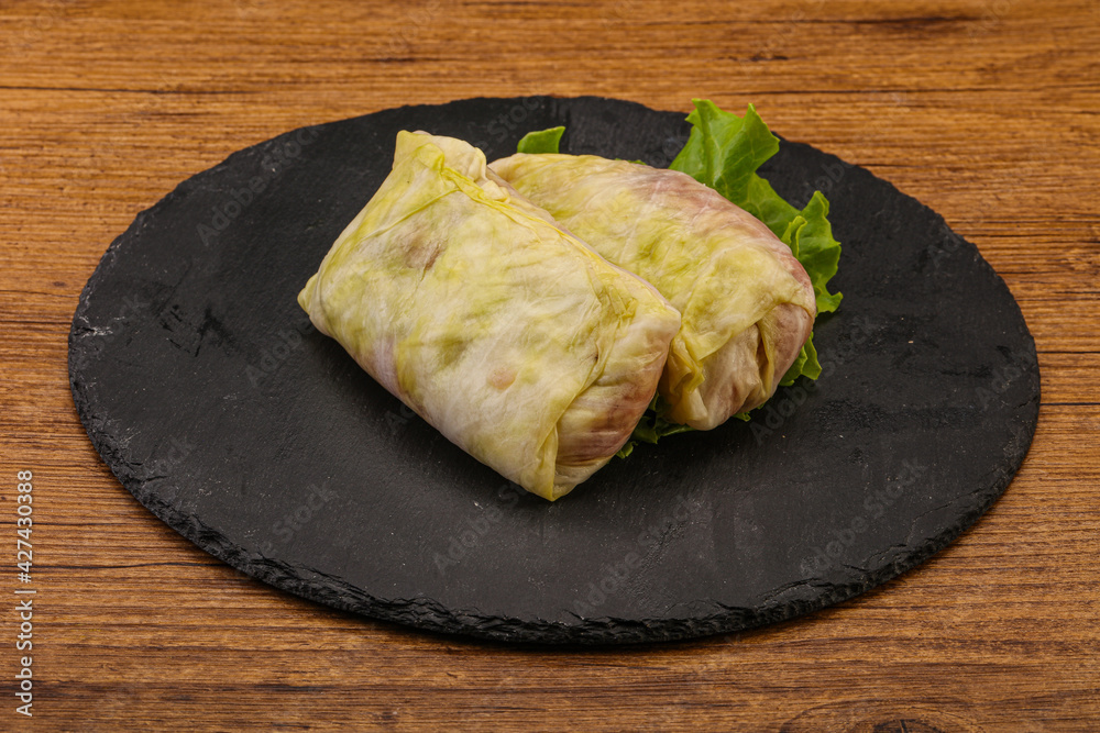 Homemade raw stuffed cabbage with meat Homemade raw stuffed cabbage with meat