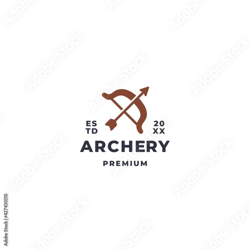 archery logo concept with longbow and arrow symbol