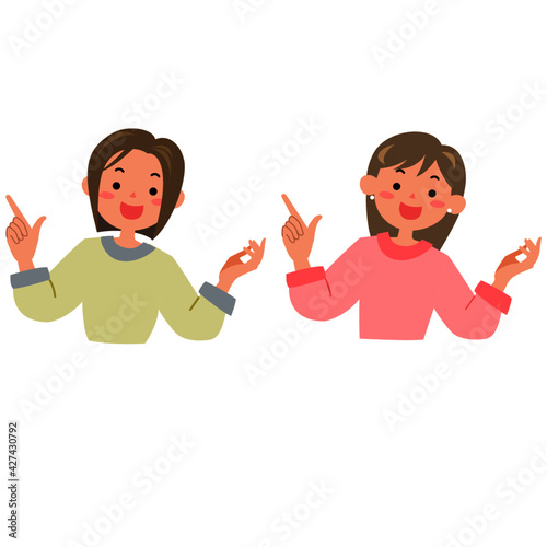 指差す若い女性の上半身