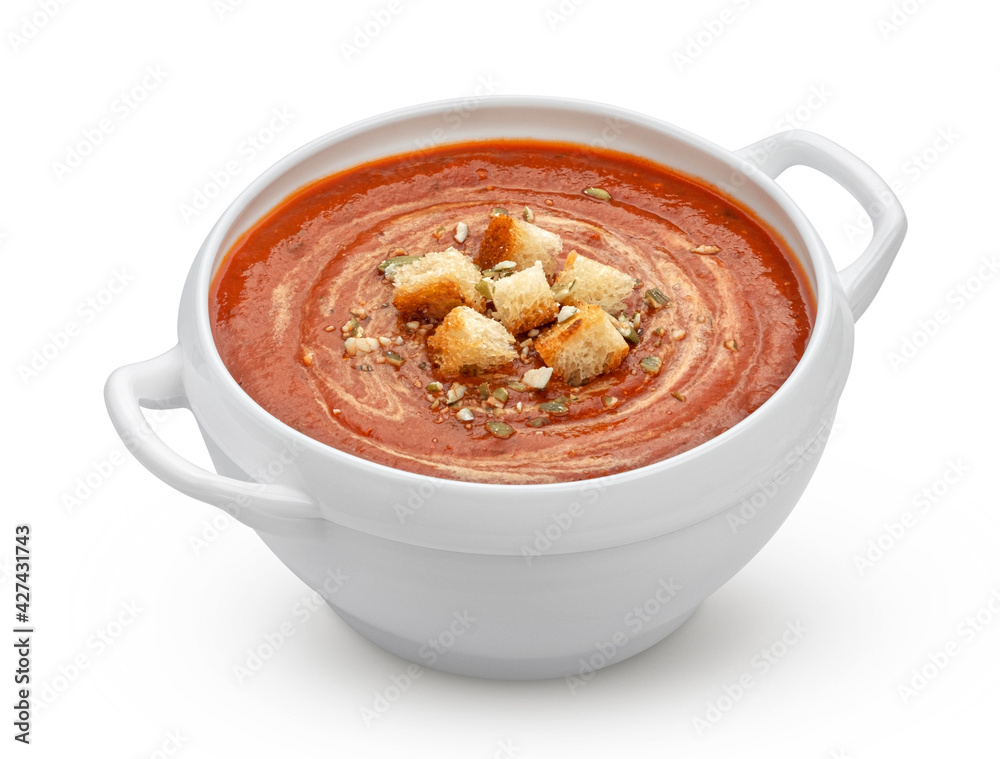 Bowl of tomato soup isolated on white background Bowl of tomato soup isolated on white background