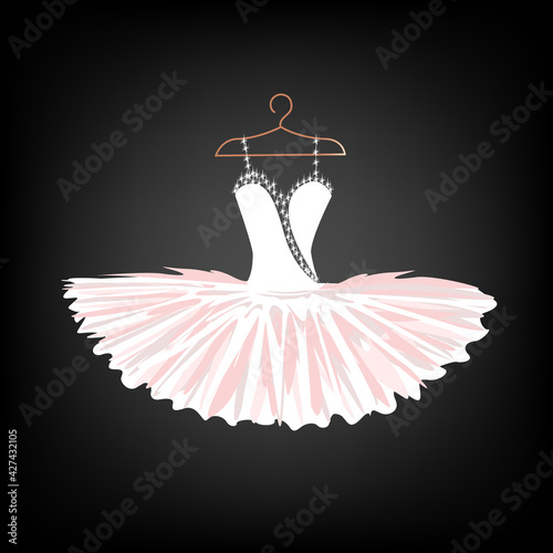 Vector illustration of a beautiful ballet tutu on a hanger for decorating a flyer, poster, invitation or social media