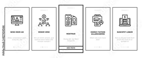 Online Banking Finance Onboarding Mobile App Page Screen Vector. Online Banking Payment And Bank Account, Electronic Money And Wallet, Purchase Report Discharge Illustrations