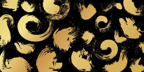 Moder elegant black and gold background. Fashionable minimal abstract art pattern with paint stroke (brush) on background. Grunge vector collection for catalog, brochure template, magazine.