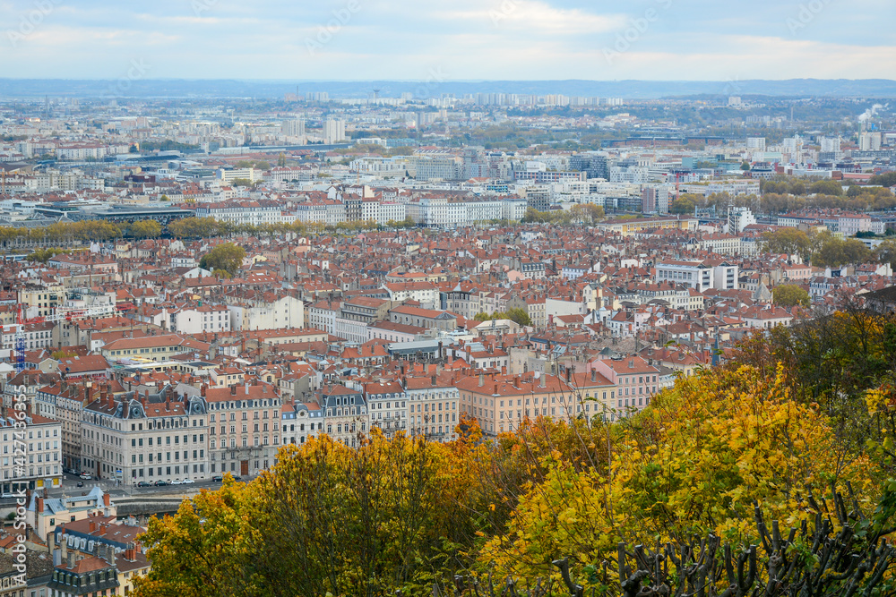 Lyon, France - October 25, 2019: Panoramic city view near The Basilica of Notre-Dame de Fourviere