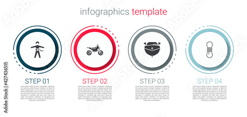 Set Bungee jumping, Mountain bike, Speedboat and Climber rope. Business infographic template. Vector