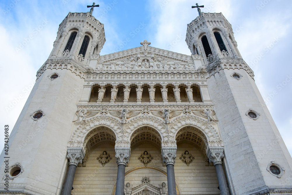 Lyon, France - October 25, 2019: The Basilica of Notre-Dame de Fourviere (La Basilique Notre Dame de Fourviere)