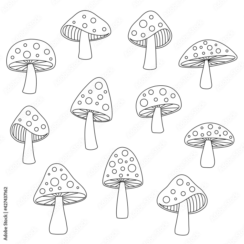 black outline hand drawn mushrooms