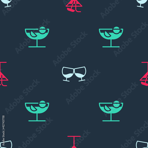 Set Cocktail, Glass of cognac or brandy and on seamless pattern. Vector