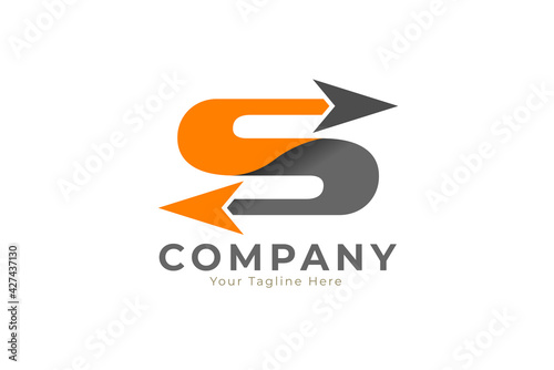 Initial  S Logo, Letter S with Arrow Combination, Usable for Business and logistic Logos, Flat Vector Logo Design Template, vector illustration