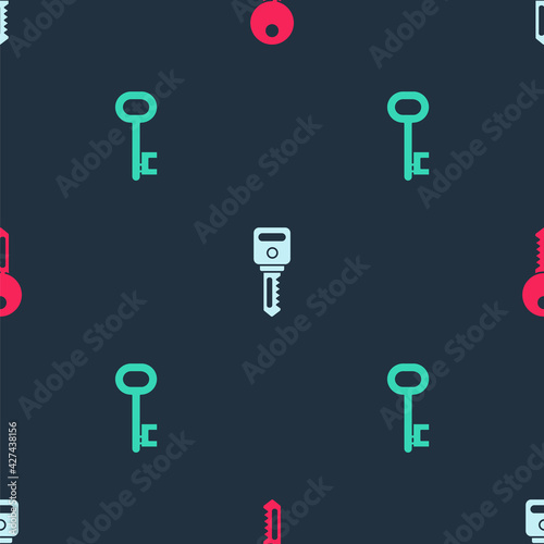 Set House key, and on seamless pattern. Vector