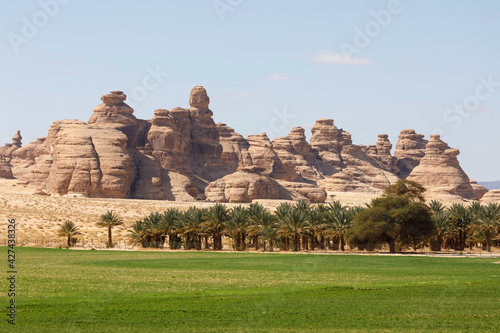 Landscape near Al Ula, Saudi Arabia with date palms photo