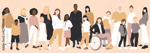 Multicultural group of mothers with kids collection. Flat vector illustration.