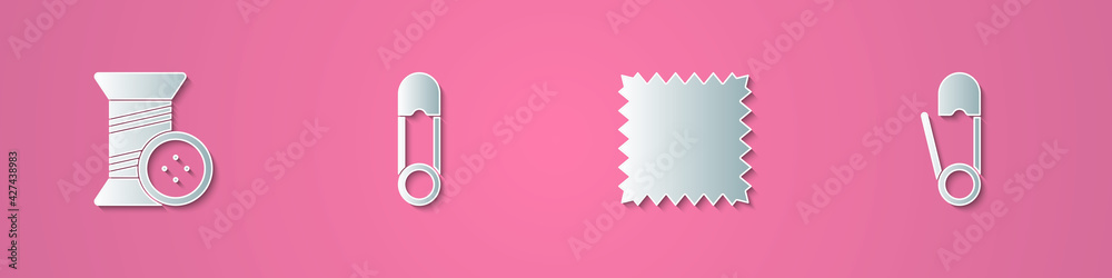 Set paper cut Sewing thread and button, Safety pin, Leather and icon. Paper art style. Vector Set paper cut Sewing thread and button, Safety pin, Leather and icon. Paper art style. Vector