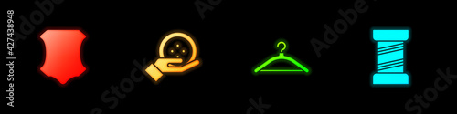 Set Leather, Sewing button, Hanger wardrobe and thread icon. Vector