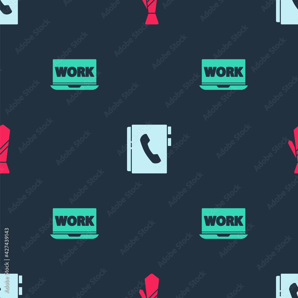 Set Tie, Address book and Laptop with text work on seamless pattern. Vector Set Tie, Address book and Laptop with text work on seamless pattern. Vector