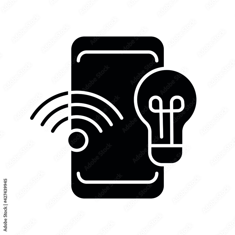 Light control by phone glyph icon. Smart house. Thin line customizable illustration. Contour symbol. Vector isolated outline drawing. Light control by phone glyph icon. Smart house. Thin line customizable illustration. Contour symbol. Vector isolated outline drawing.