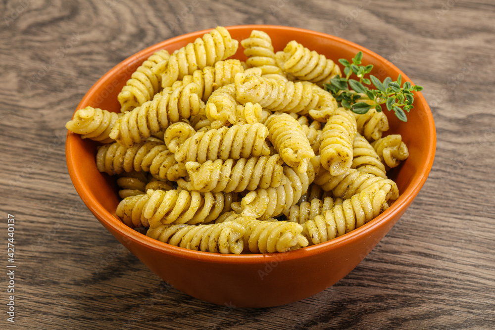 Italian pasta Fusilli with pesto Italian pasta Fusilli with pesto