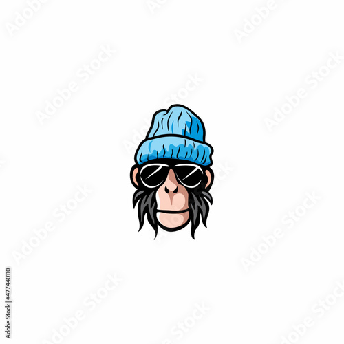 monkey in cap with glasses logo vector illustration, cool ape logo design