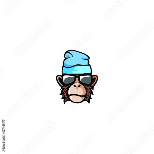 monkey in cap with glasses logo vector illustration, cool ape logo design