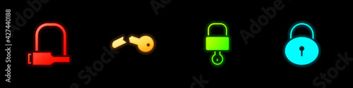 Set Bicycle lock, Broken key, Lock and and icon. Vector