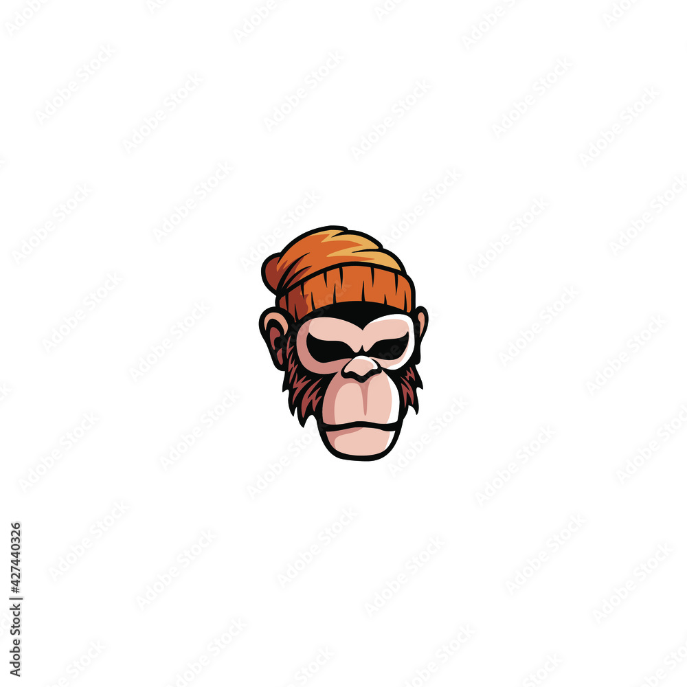 Obraz premium monkey in cap with glasses logo vector illustration, cool ape logo design