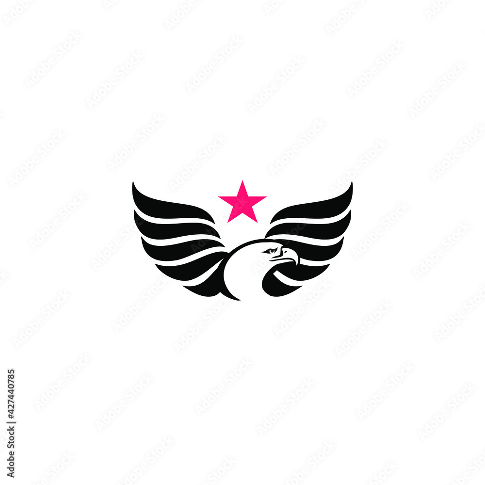 flying eagle and star icon logo vector illustration in monochrome style flying eagle and star icon logo vector illustration in monochrome style