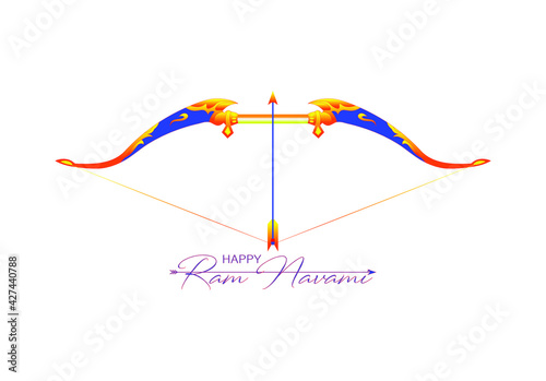 Vector Illustration of bow, arrow, and Lord Rama. Greeting card with bow and quiver for Ram Navami festival. Happy Ram Navami. photo