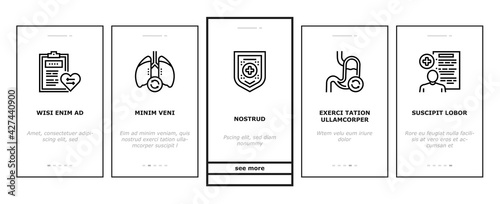 Organ Donation Medical Onboarding Mobile App Page Screen Vector. Liver And Lungs, Heart And Brain, Stomach And Intestines Human Organ Donation Illustrations